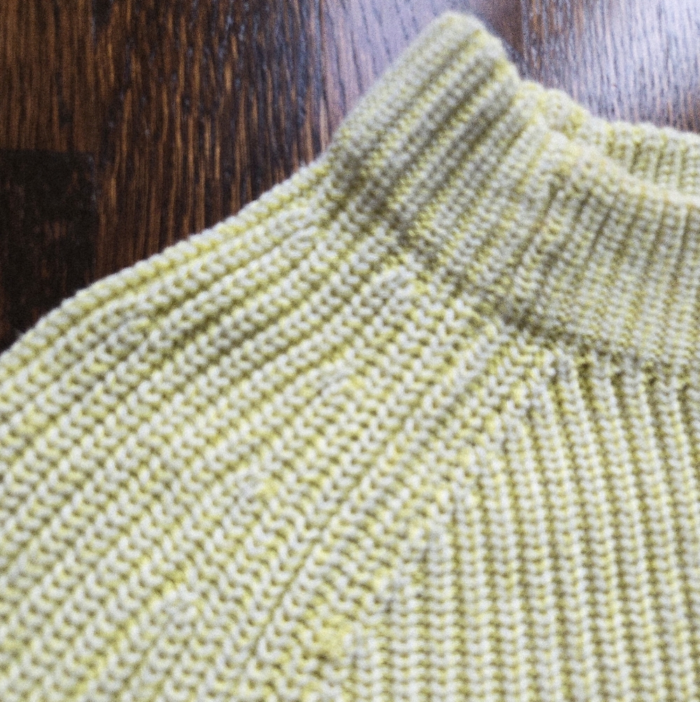 Yellow White Cotton Rib Knit Raglan Sweater Size M